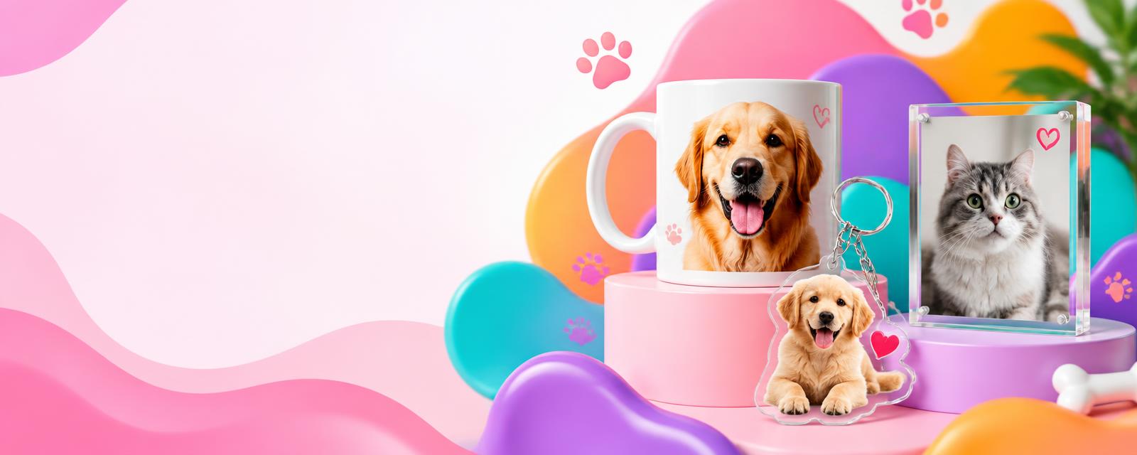 Caneca, chaveiro e porta-retrato personalizados com fotos de pets